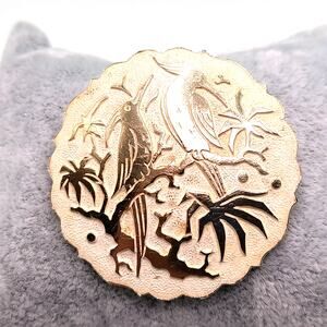Vintage Tropical Birds Brooch, Gold Raised Relief Design, Signed Germany, 1940's